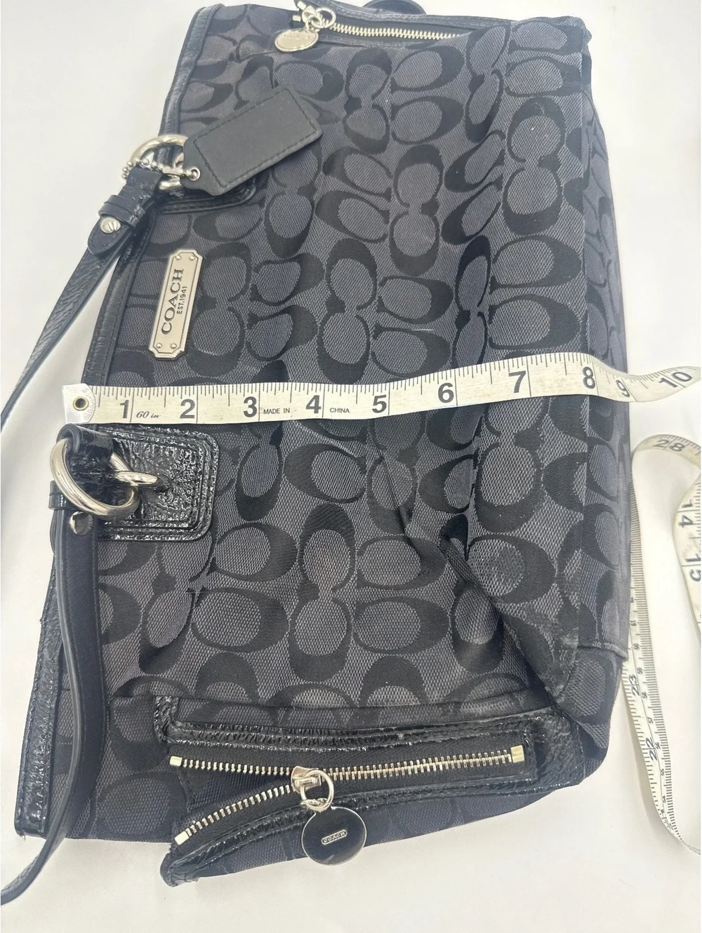 Coach Black Signature Canvas Tote Bag with Leather Trim